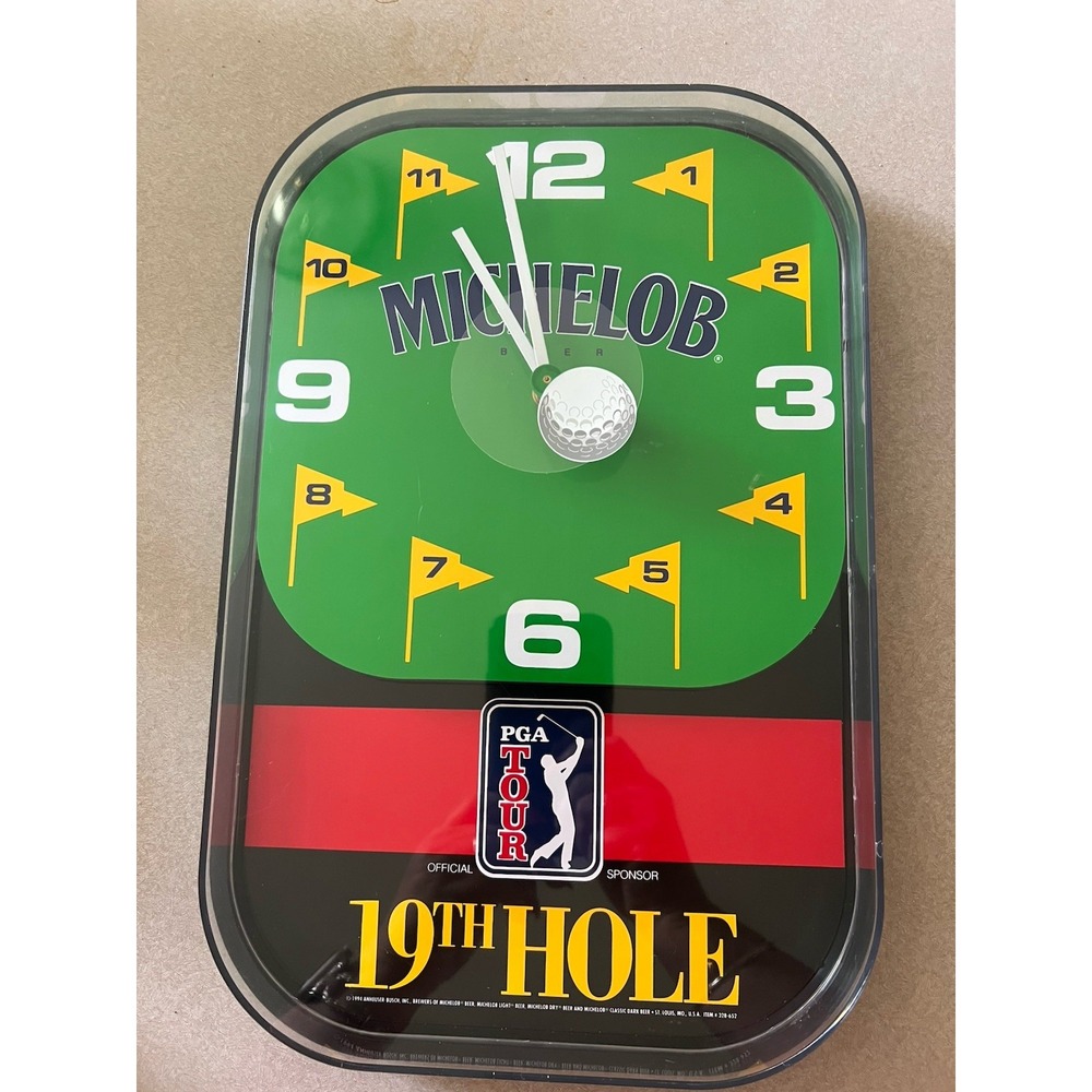Michelob PGA Tour Vintage Clock 19th Hole Golf Ball Second Hand Working-Flaws